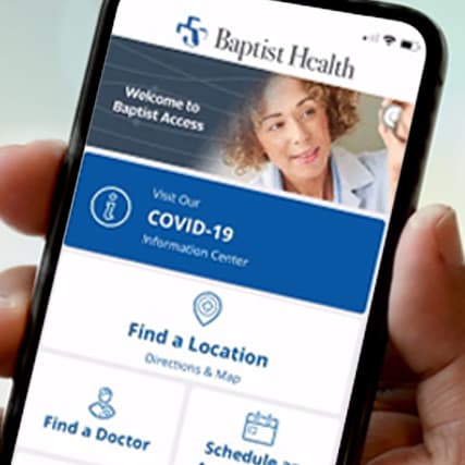 closeup of baptist access navigation app