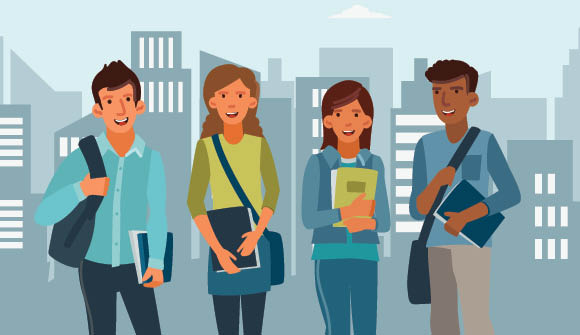 College kids looking happy