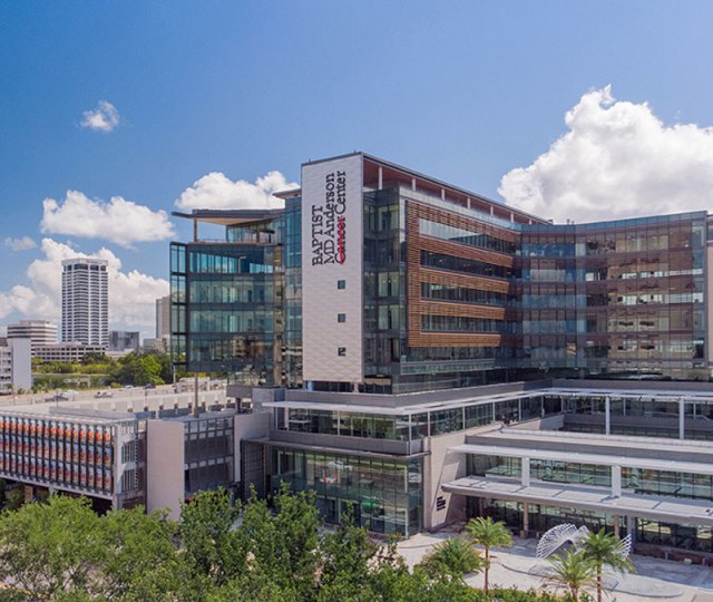 An exterior photo of Baptist MD Anderson Cancer Center.