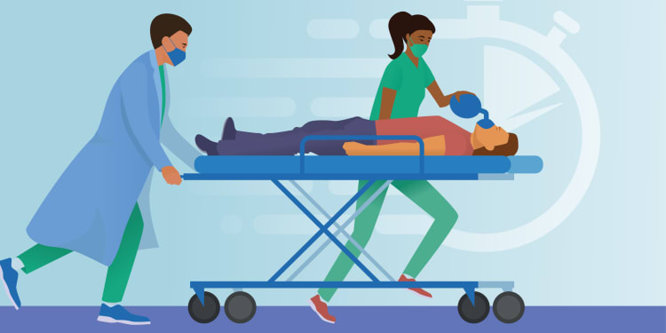 Illustrative image of a person laying on a stretcher after having a stroke.
