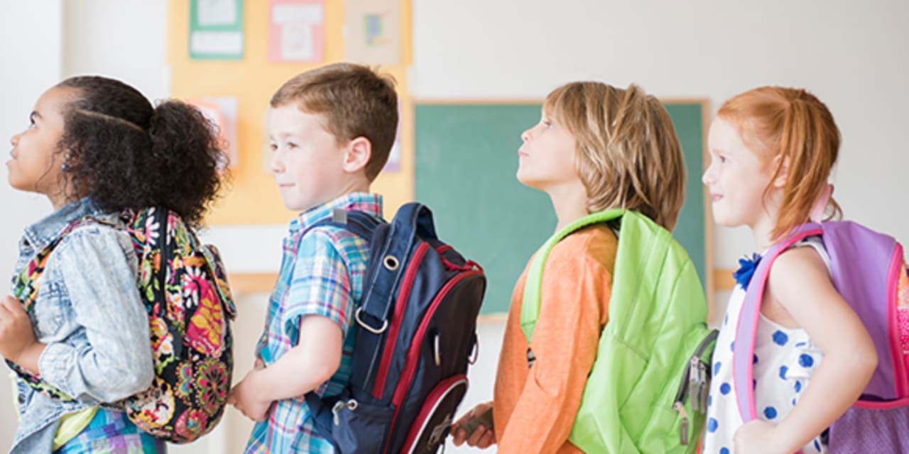 Children carrying backpacks