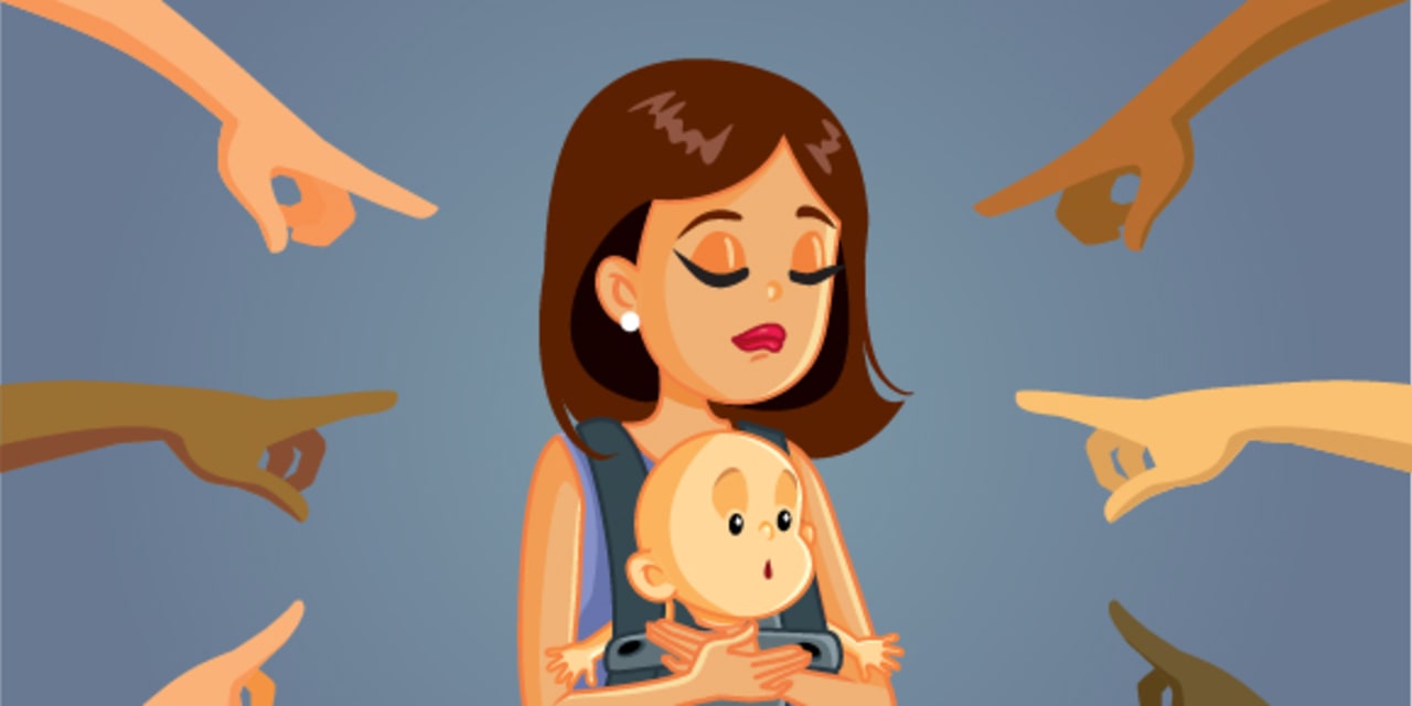 Fingers pointing at a parent who is feeling bad