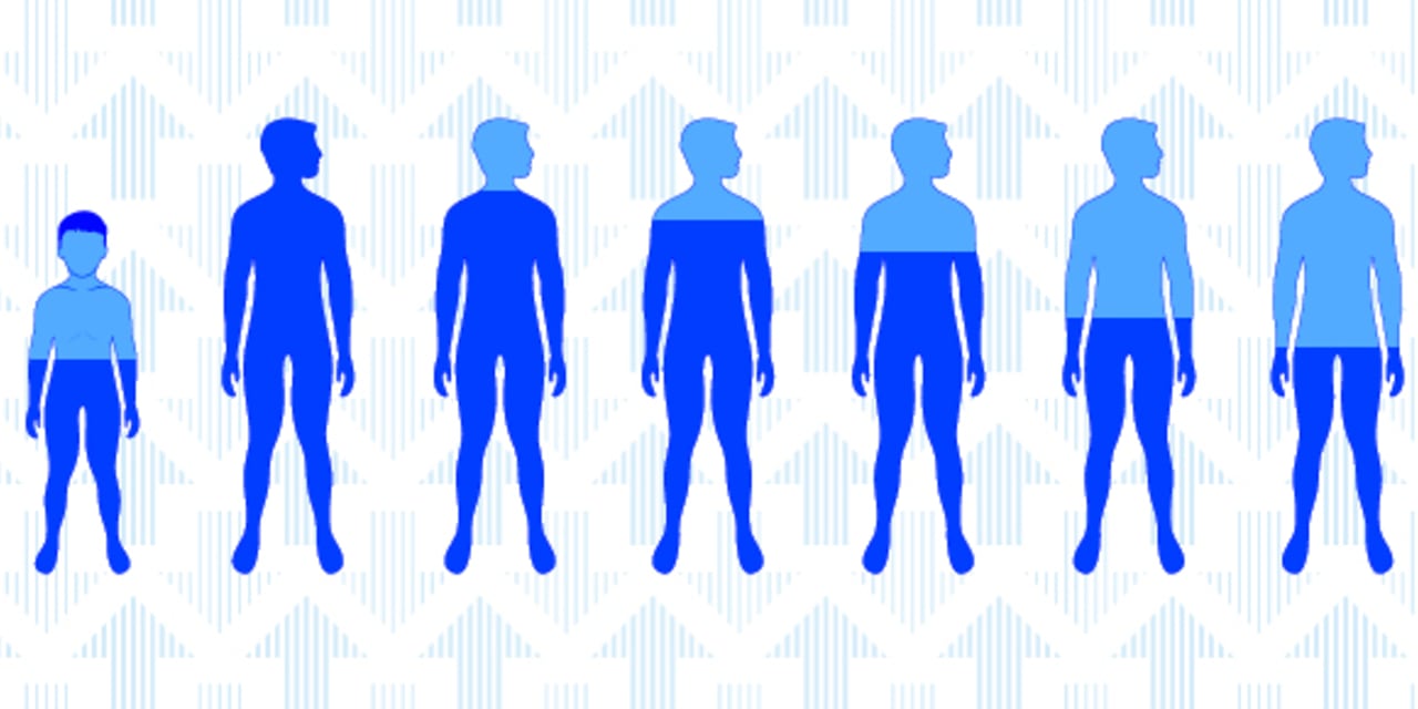 illustration of boys with varying levels of blue coloring making up their bodies