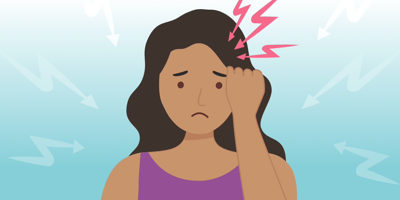 graphic of a woman holding her head in pain