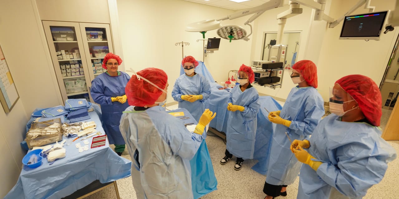 medical workers wearing surgical scrubs