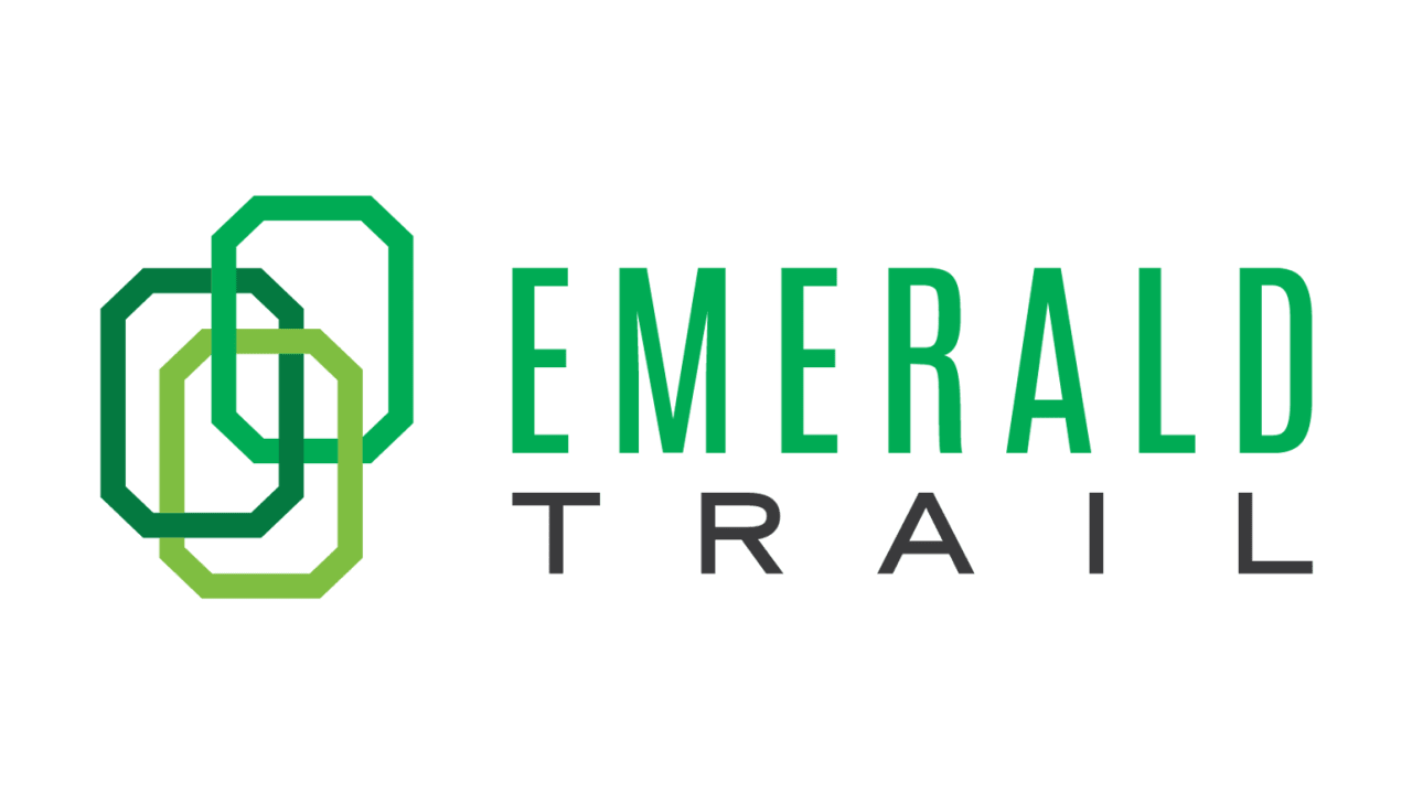 Green and black Emerald Trail logo