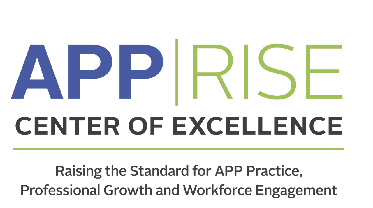 a graphic logo for Baptist Health's advanced practice providers group, called Apprise. It says APPRISE Center of Excellence. Raising the Standard for APP Practice, Professional Growth and Workforce Engagement