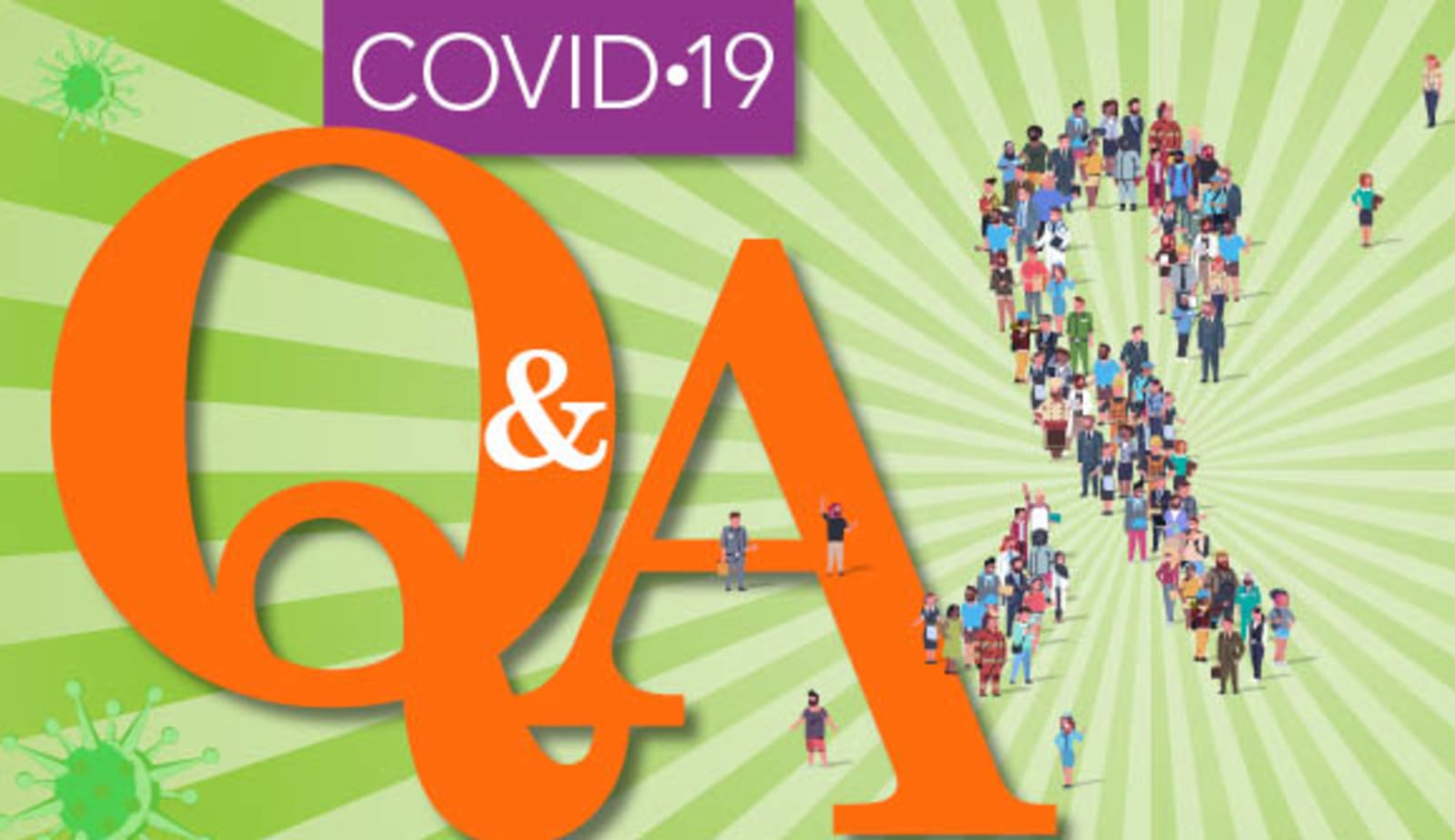 graphic depiction of "Q& A" and a cancer ribbon made up of people