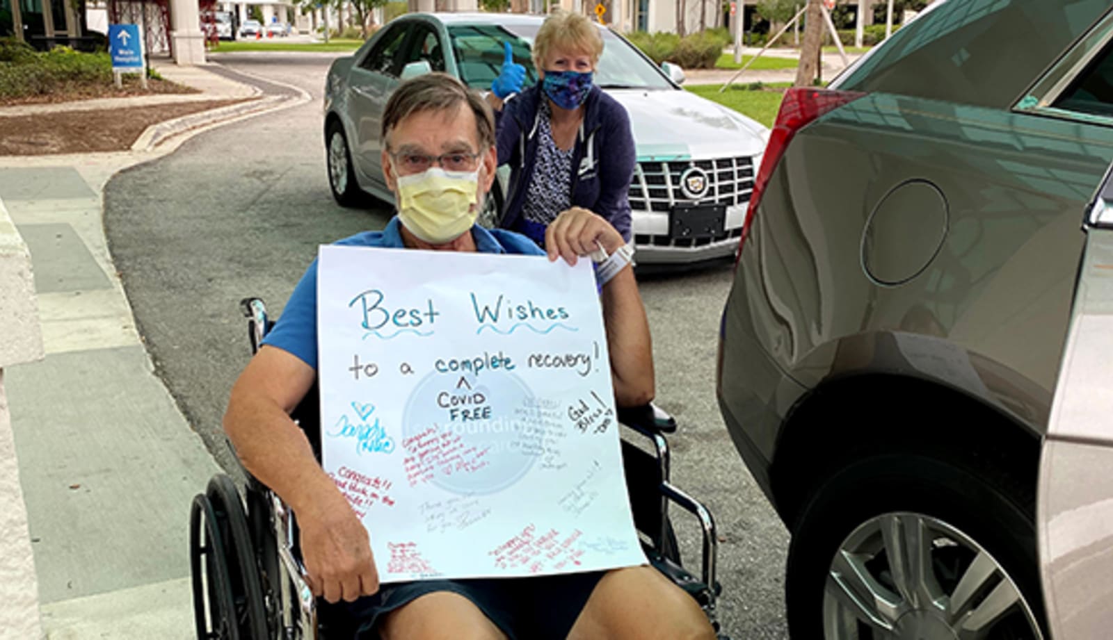 patient in wheelchair on release from Baptist Hospital