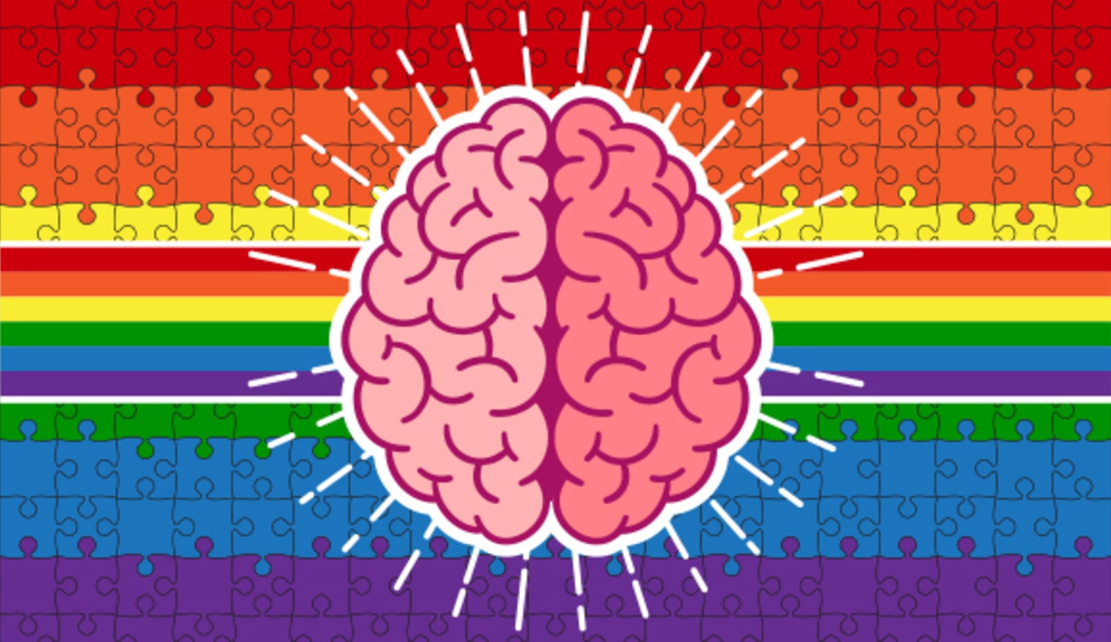 graphic depiction of brain on a rainbow colored puzzle