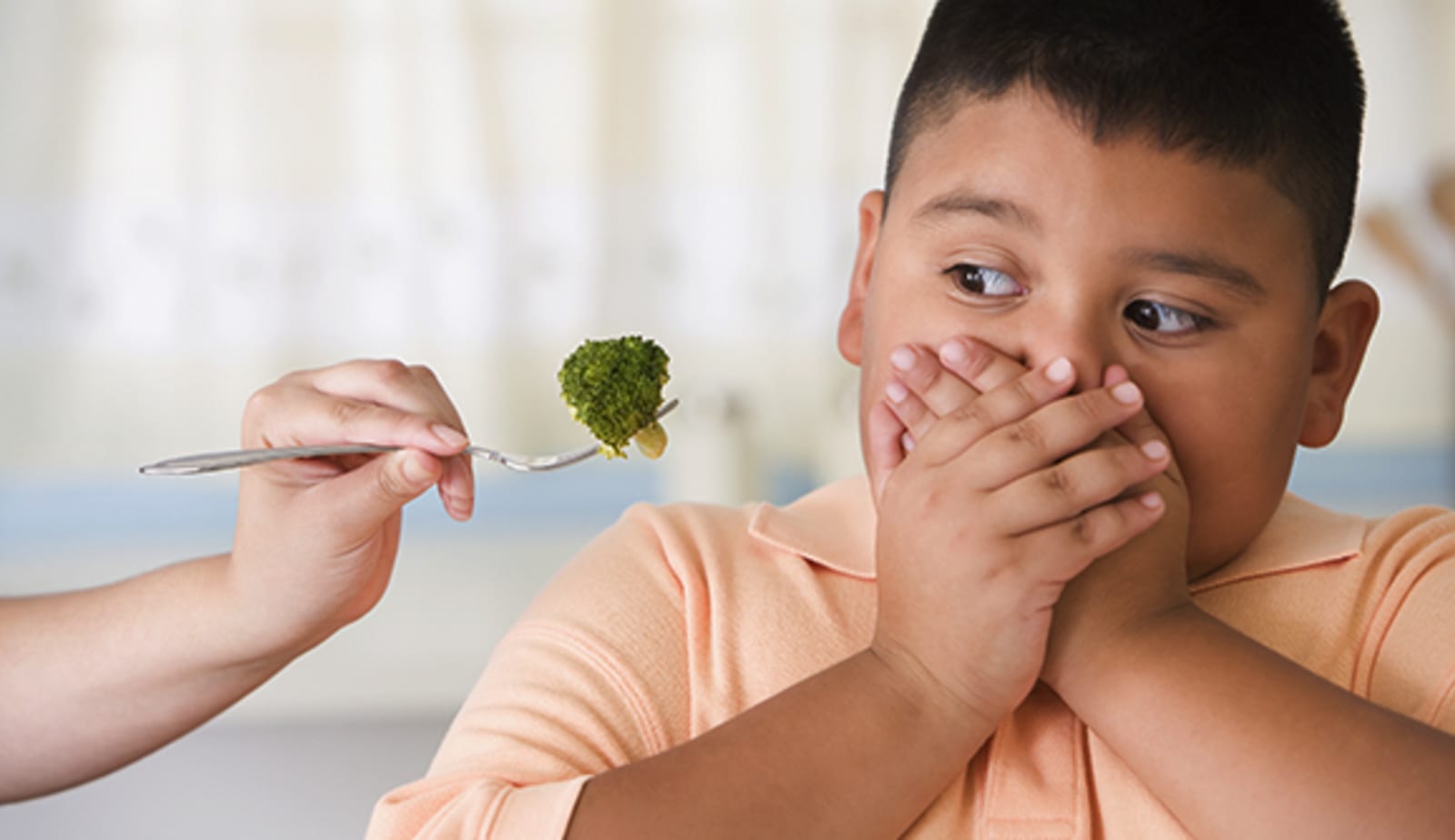 A child refusing to eat broccoli 