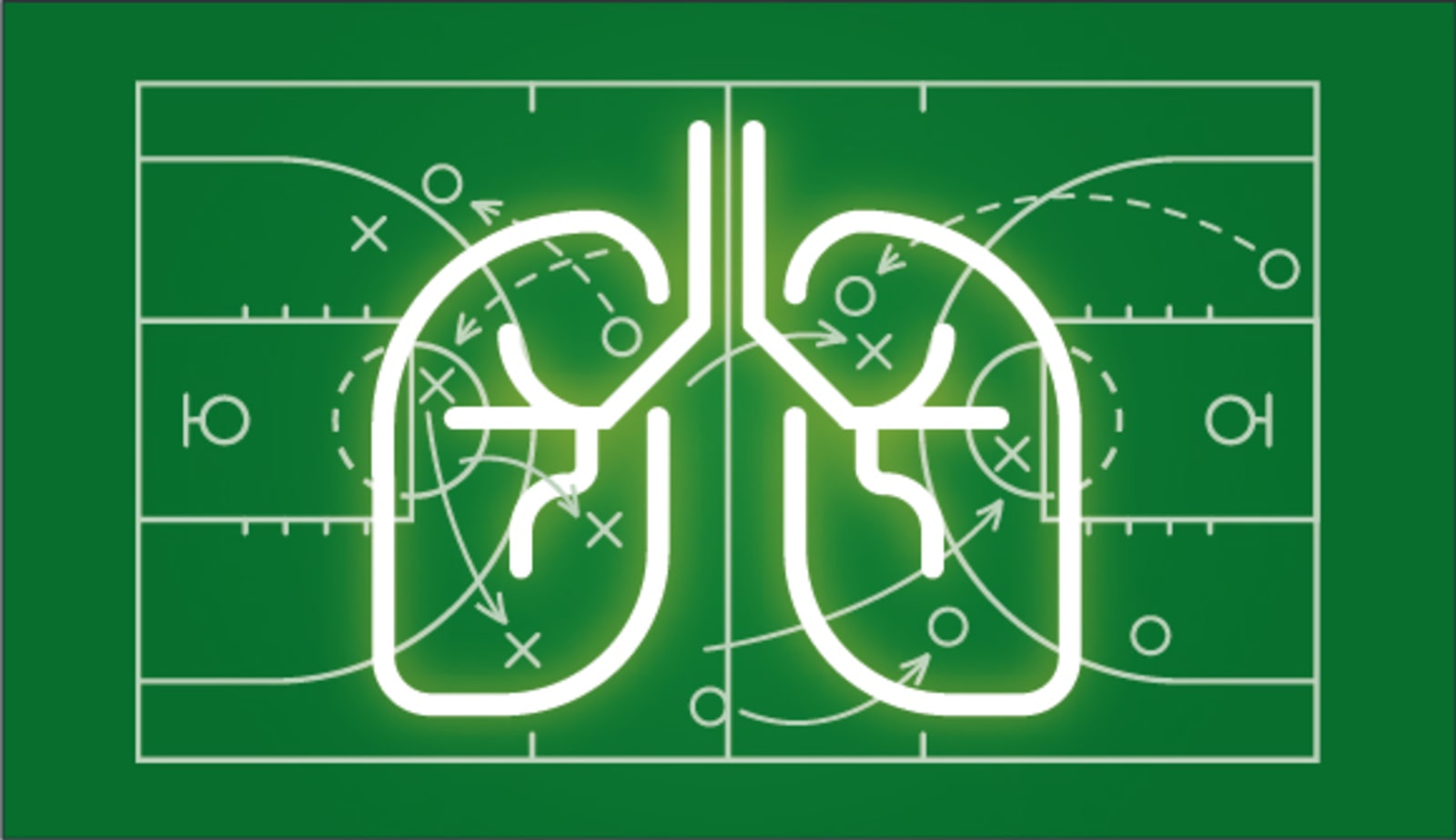 Green graphic of lungs overlaid over sports field.