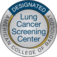 gray and blue circle logo that says "American College of Radiology Designated Lung Cancer Screening Center"