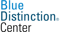blue and black logo with the words "Blue Distinction Center"
