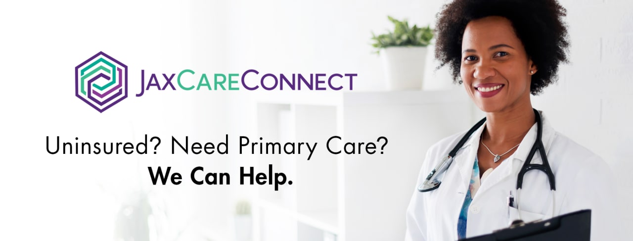 JaxCareConnect logo text next to a smiling doctor