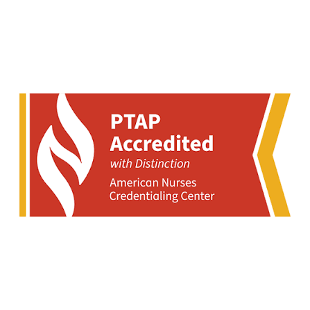 graphic logo that says "PTAP Accredited with Distinction. American Nurses Credentialing Center.